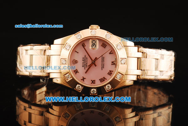 Rolex Datejust Swiss ETA 2836 Automatic Movement Full Rose Gold with Pink Dial and Roman Numerals - Click Image to Close